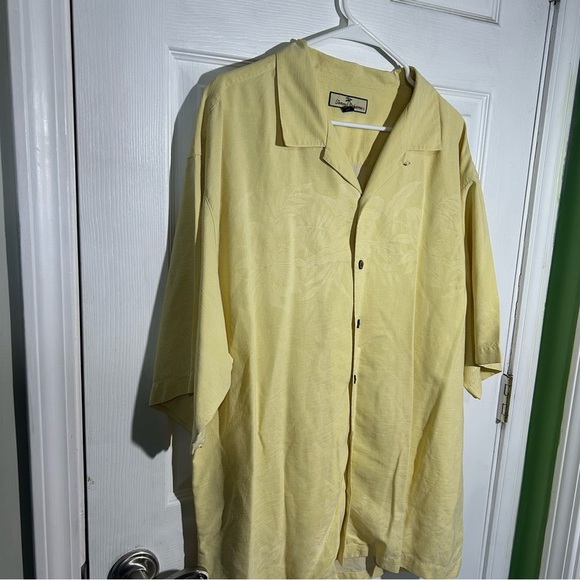 Tommy Bahama Mens X-Large Yellow Short Sleeve Button Up Silk Hawaiian Shirt - Picture 2 of 10